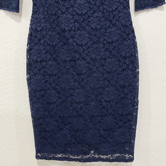 Laundry Lace Bodycon Dress Womens 8 Floral Stretch Blue Shelli Segal Half Sleeve - Picture 3 of 10
